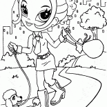 女孩走在她的寵物