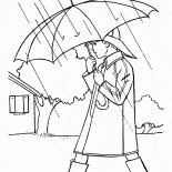 這個男孩是在雨中漫步